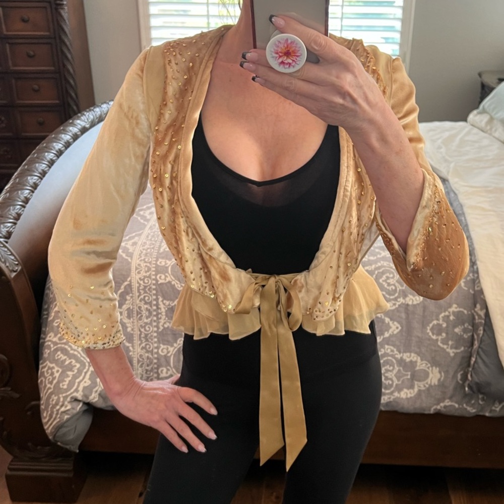 Bebe Vintage Gold Embellished Blazer Jacket. Size 2. - Picture 2 of 16